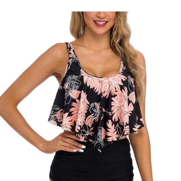 Coskaka Flounce Tankini Top, Ruffled High Top Swimwear - Picture 2 of 8